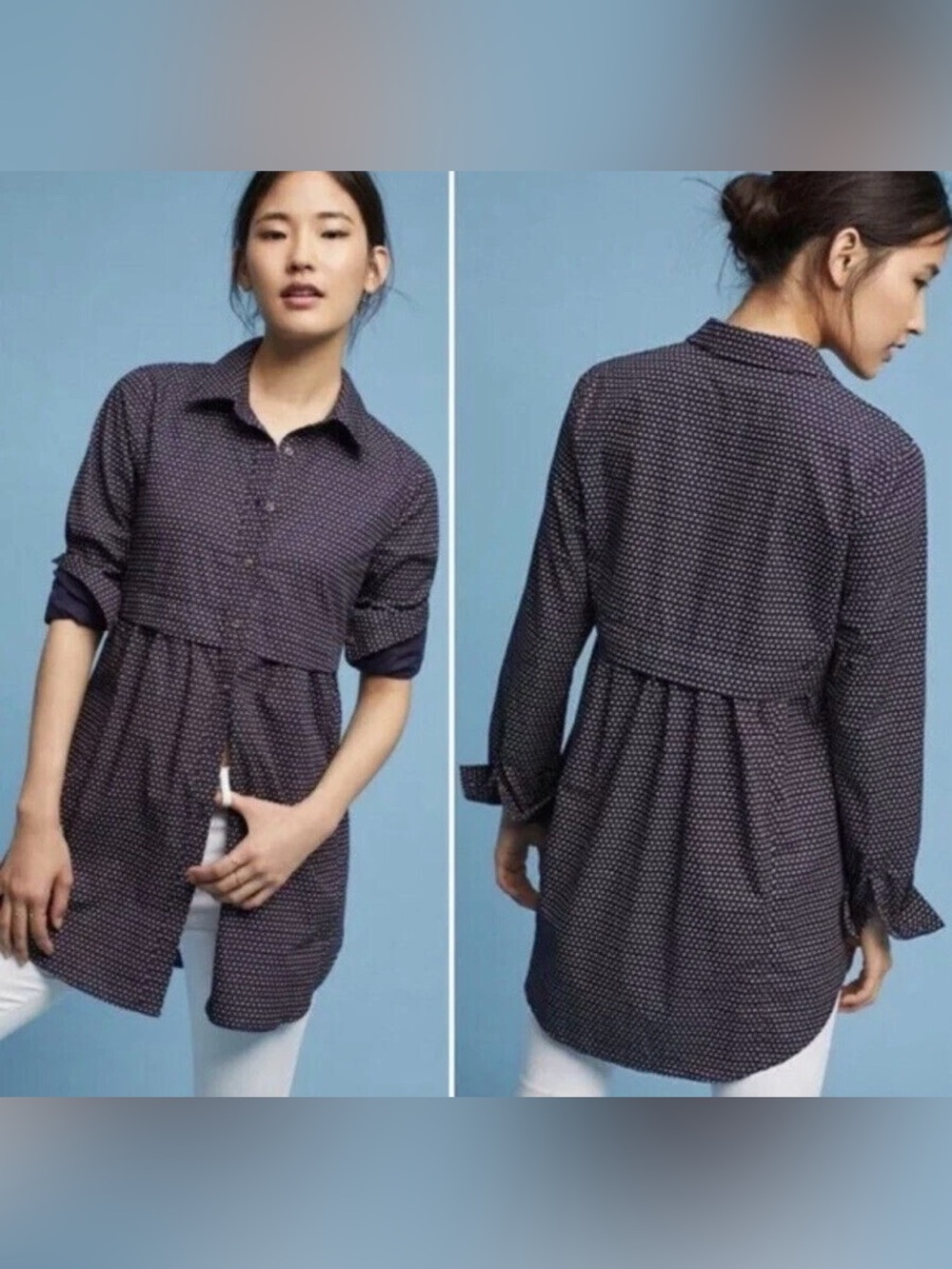 Maeve Navy Shirt Dress with Yellow Dot Print